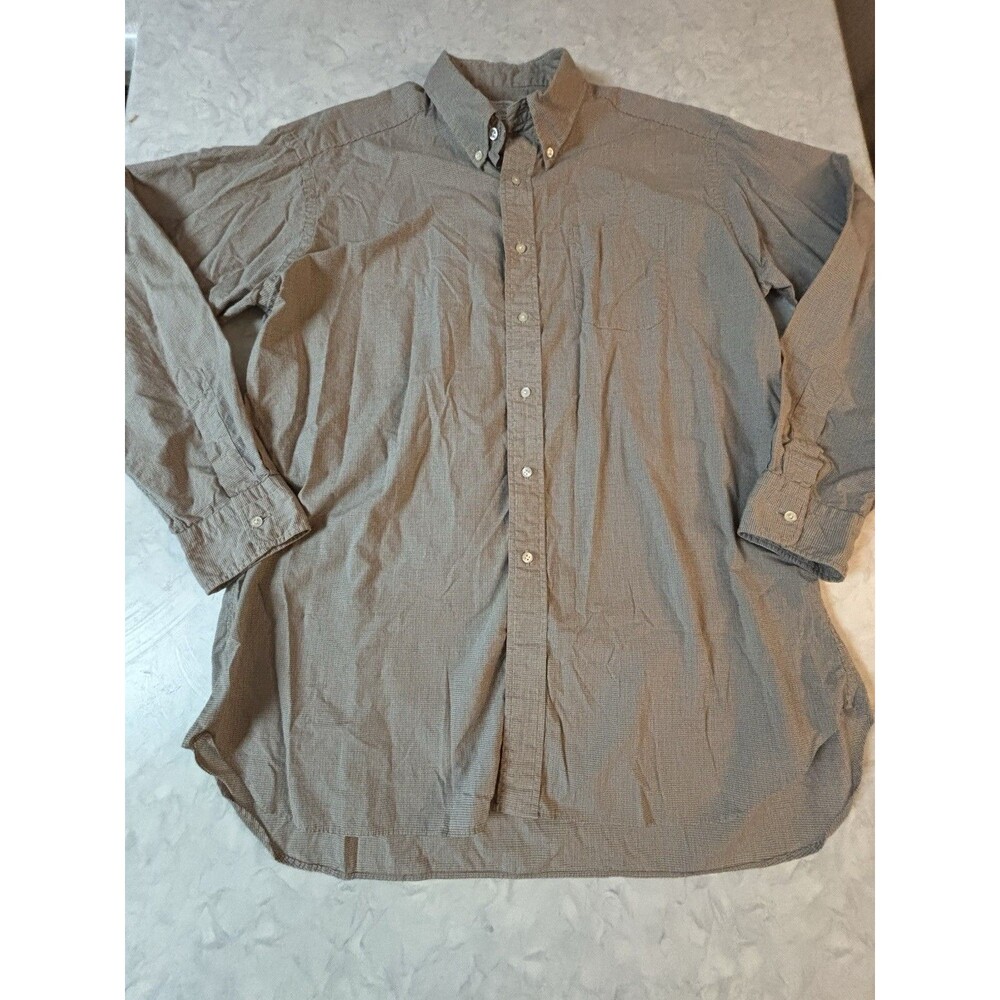 Gitman Bros Mens 17 35 Long Sleeve Micro Check Button Down Shirt Brown Gray